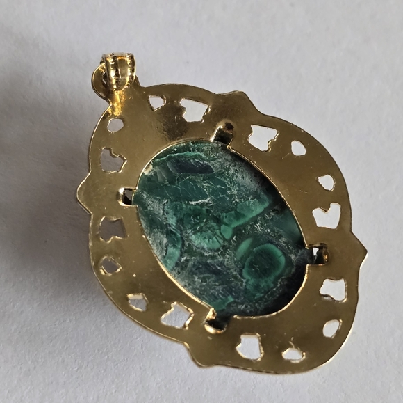 Relisted - Vintage Malachite pendant gold tone - Picture 6 of 10